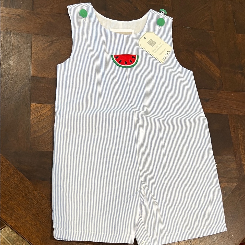 Lil cactus Striped Blue boy One Piece romper with Watermelon 12-18m